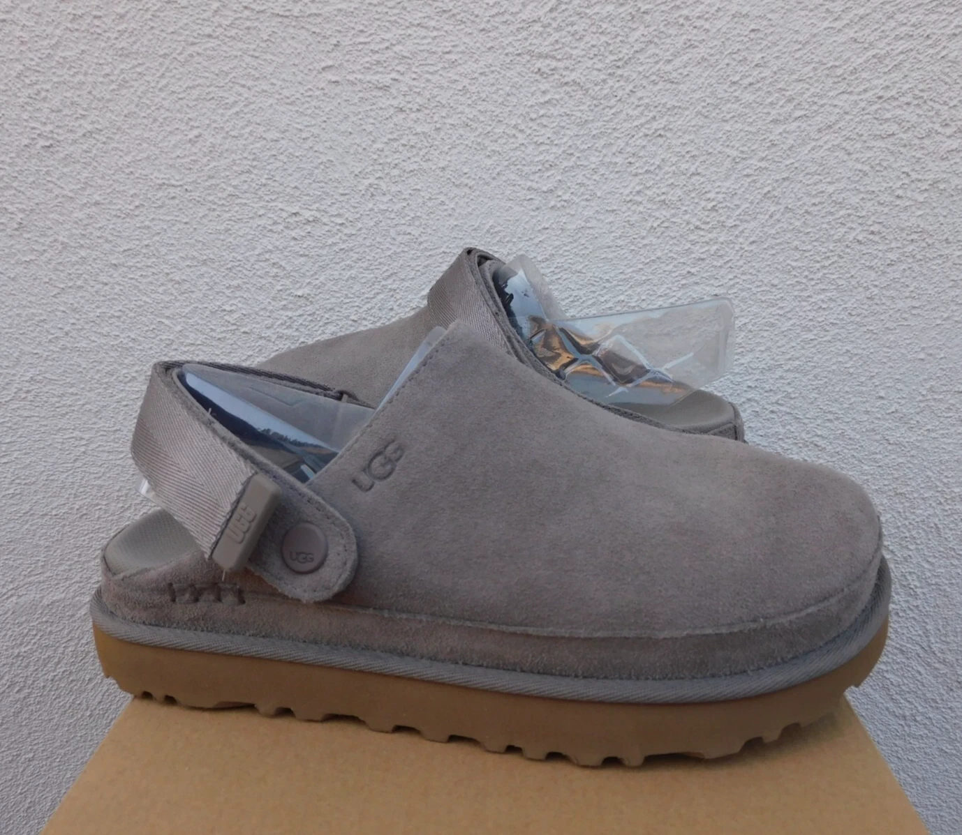 SANDALI CON PLATEAU UGG SMOKE PLUME GOLDENS ZOCCOLI SCAMOSCIATI DONNA US 8 EUR 39 ~NUOVI