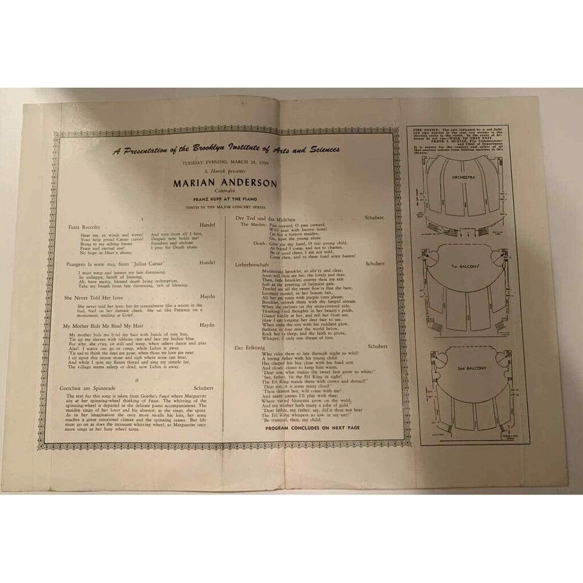 Program The Brooklyn Institute of Arts and Sciences 1949 -1950 Marian  Anderson | eBay