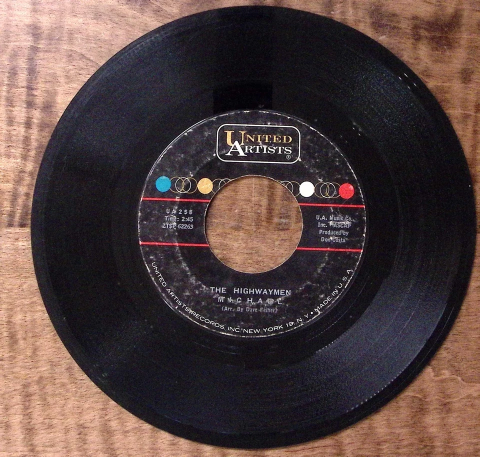 THE HIGHWAYMEN SANTIANO/MICHAEL UNITED ARTISTS RECORDS VINYL 45 53-27 Foto 2 de 3