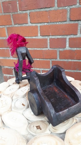 26cm Visitenkarten Halter Asmat Schutzgeist Holz Figur Wilder Kerl Handkarre - Bild 2 von 4