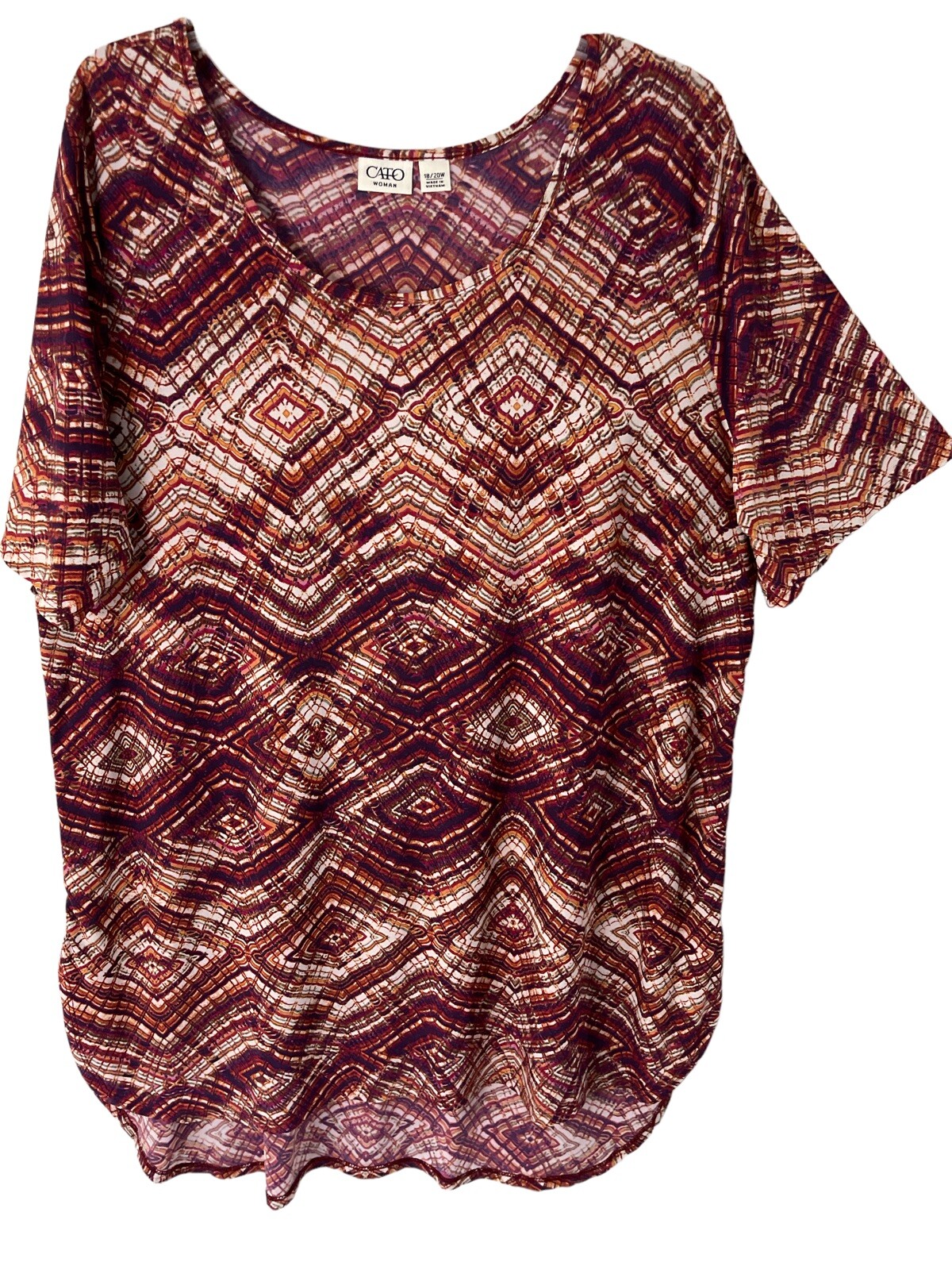 Cato 18W/20W Top Stretchy Knit Scoop Neck Short Sleeve Side Seam Zippers Tunic