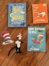 Dr. Seuss lot of books plus Cat In The Hat toy. Six By Seuss, Green eggs  ham