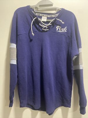 pink By victoria secret sweatshirt XS Rugby Lace-up V Neck Blue - Main Image