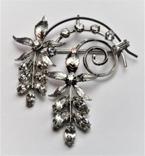Vintage Signiert KREMENTZ Silvertone Klare Strass Blumenform Pin Brosche