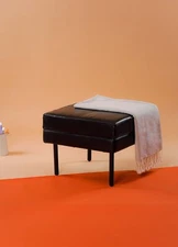 Handmade Eco-Friendly Geometric Buffalo Leather & Iron Black Square OttomonStool