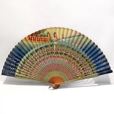 Antique French Art Nouveau Victorian Fan Hand Painted Pierced Lacquer c1880-1910