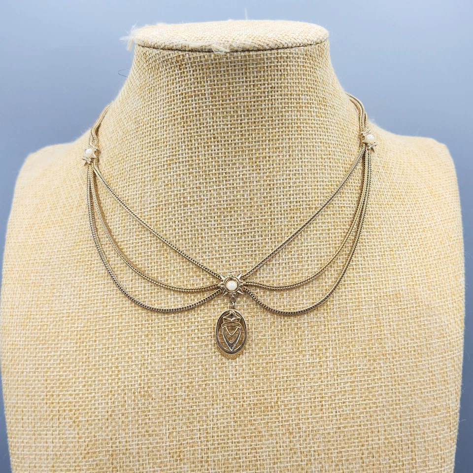 复古维多利亚复兴人造珍珠金色狐尾链节日项链 145 — 第 4/4 张图片