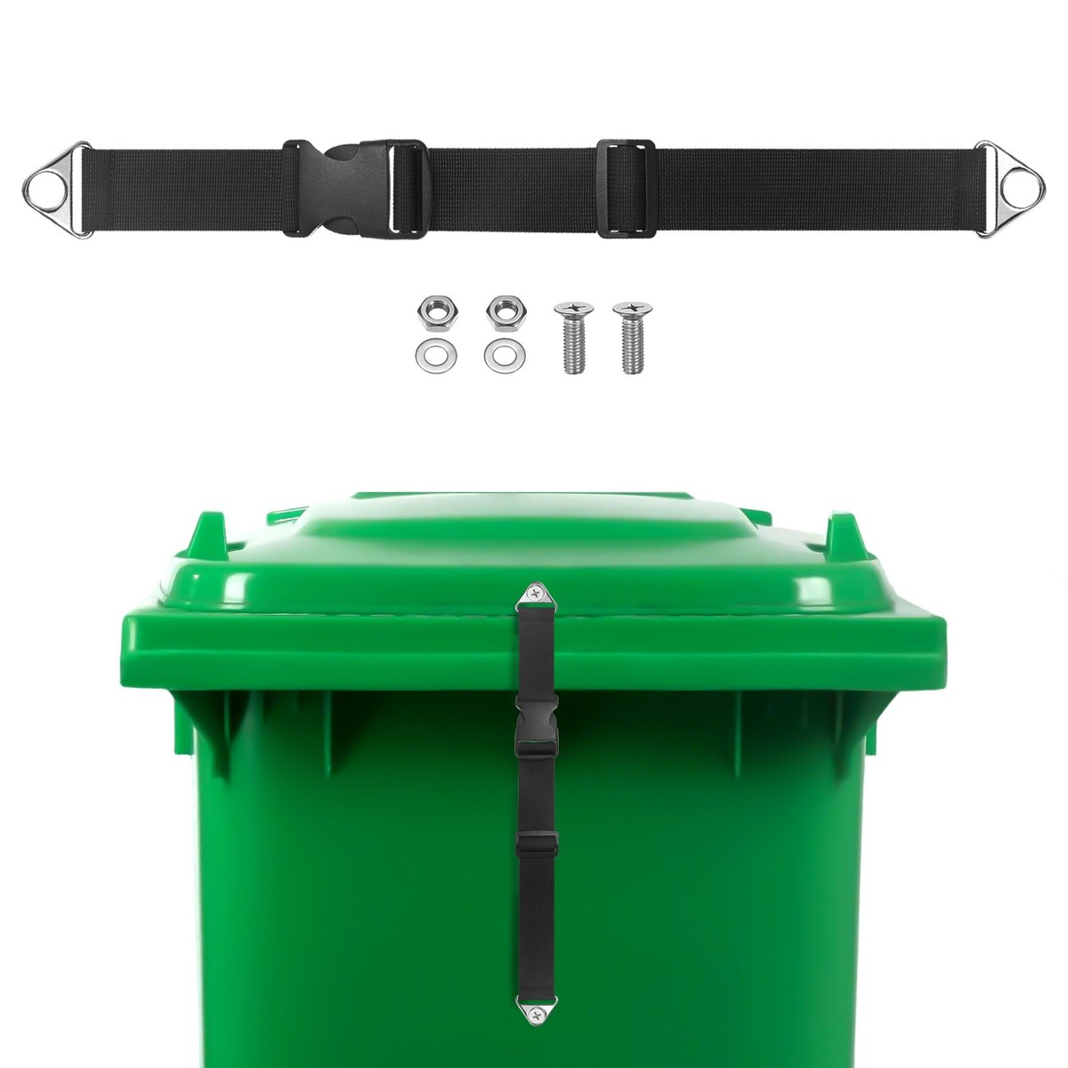 Trash Can Lid Lock 2-Pack - Animal Proof Straps For Raccoons, Dogs, Squirrels, Nylon Coated Wire