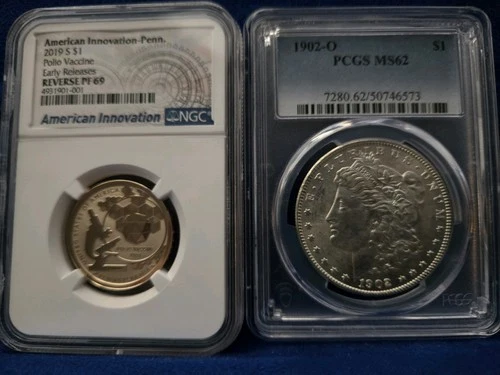 1902-O PCGS MS62 Morgan Silver Dollar also 2019 ngc dollar reverse pf69