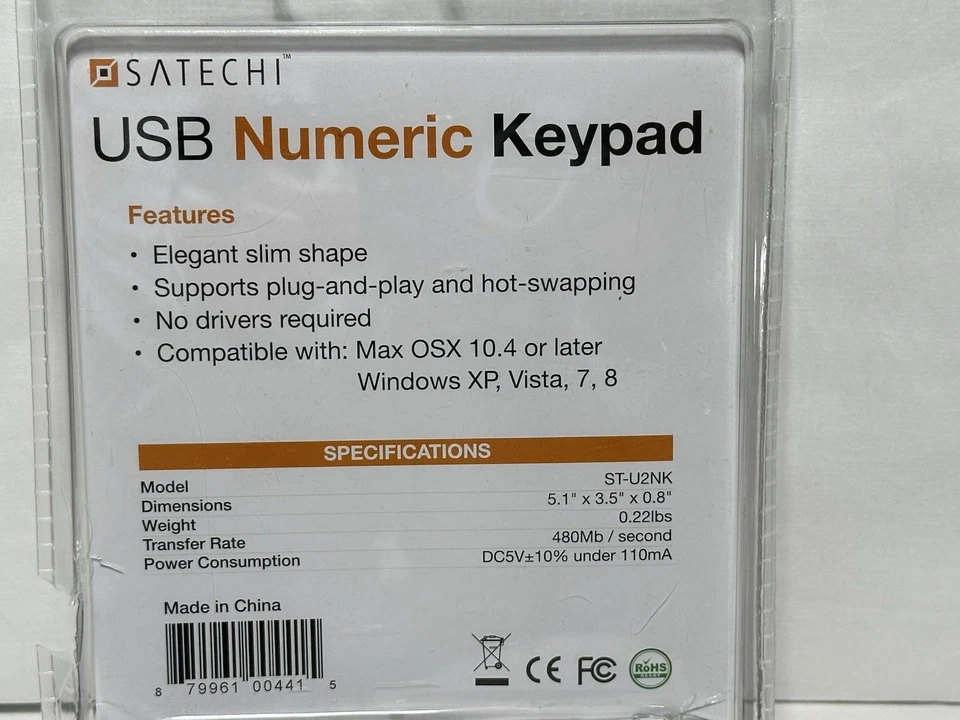 Satechi ST-U2NK USB Numeric Keypad Windows Or Mac NEW Sealed -FREE SHIP- - Image 4 of 4