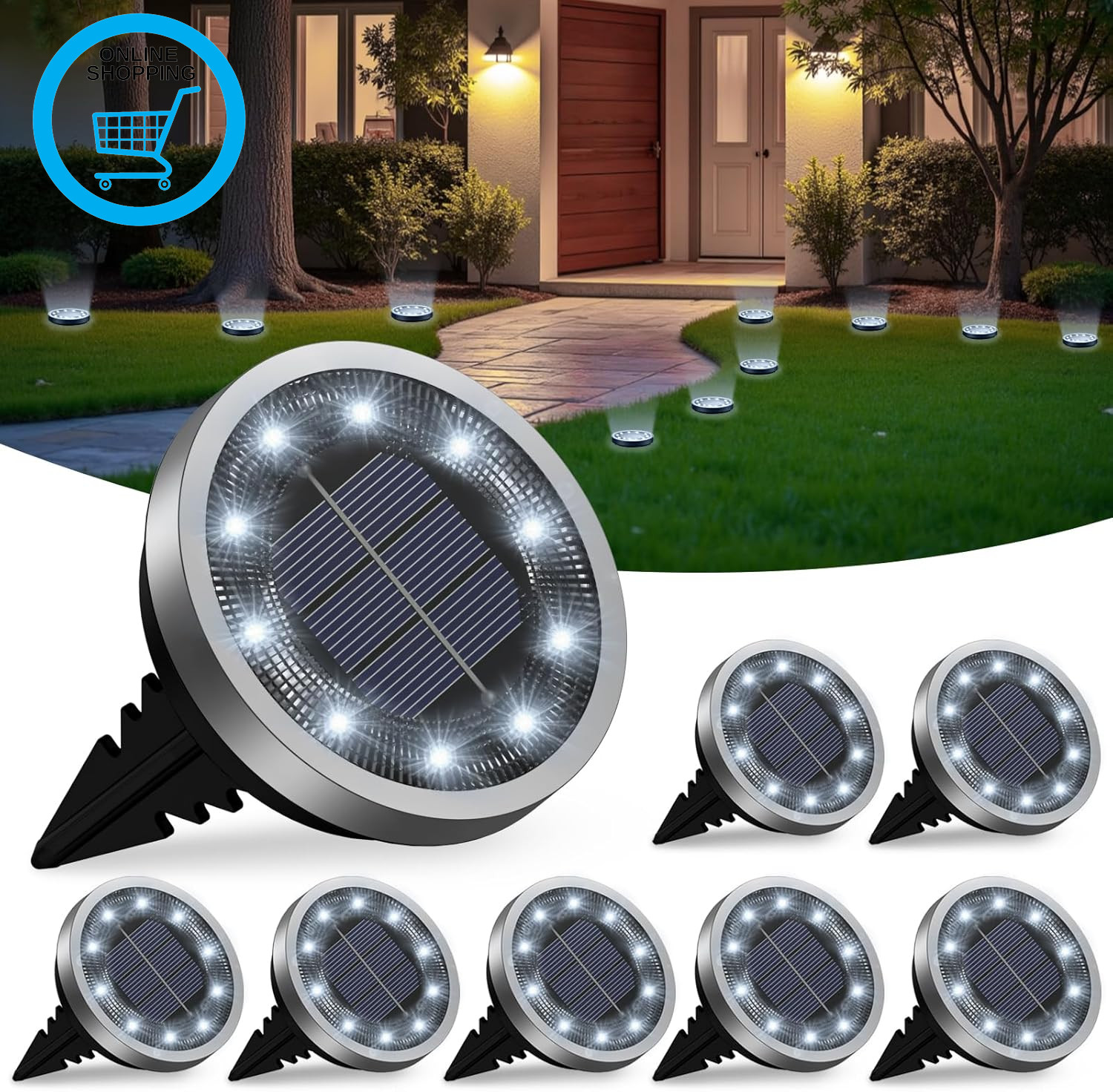 Solar Lights Outdoor Garden, 8 Pack Solar Ground Lights 10 LED Pathway Waterproo
