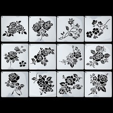 12 PCS Rose Flower Stencils - 7.8 X Inch Reusable for...