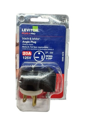 Leviton Plus+Pro Black & White Angle Plug 20A 125V 5366-ACS