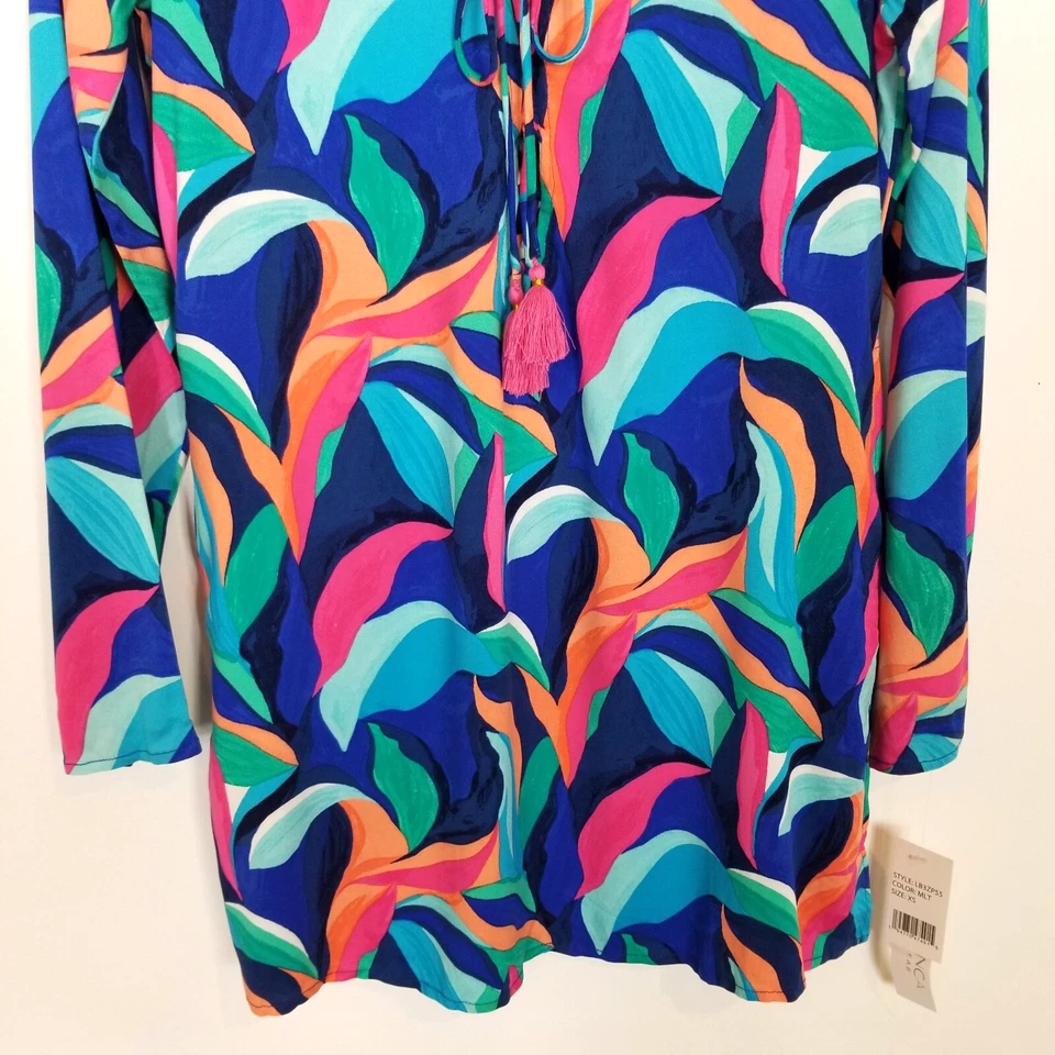 Vestido de playa con cordones estampado azul La Blanca para mujer talla XS túnica de encubrimiento de natación Foto 3 de 4