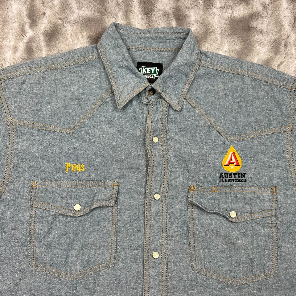 Austin Beerworks Shirt Mens Large Blue Pearl Snap Brewery - Image 3 of 4