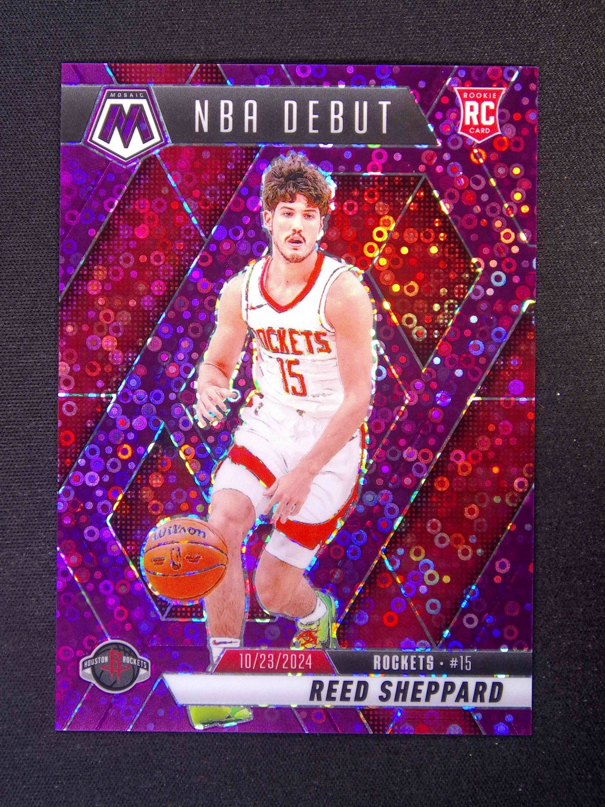 2024-25 Mosaic Reed Sheppard #252 RC Rookie NBA Debut Fast Break Purple /50