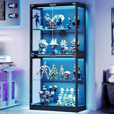 RGB Display Cabinet W/ Adjustable Glass Shelves 4-Tier Storage Case W/ LED