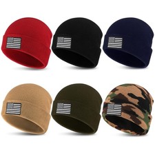 6 Pcs American Flag Beanie Hat for Men Women Winter Knitted Cuffed Beanie Mil...
