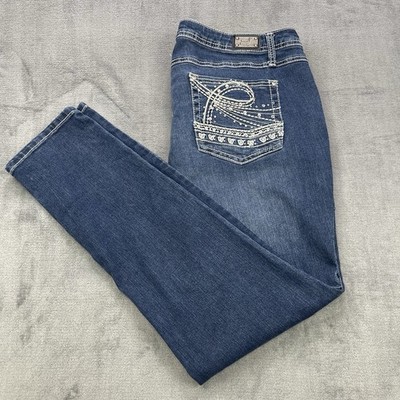 earlデニム Earl Jean Women's Skinny Embroidered Sparkle Stretch Denim Jeans