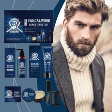 Men's Sandalwood Beard Care Kit for Moustache Growth Oil Moisturizing Shampoo