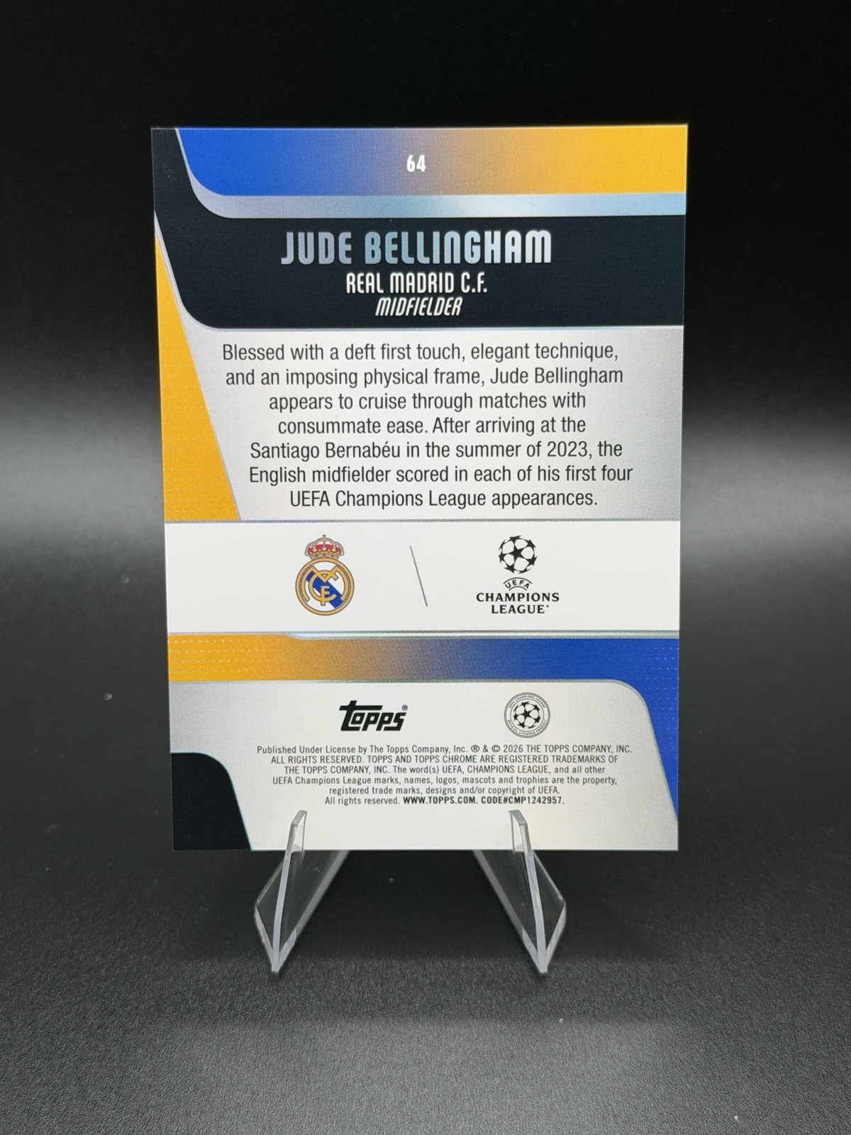 2025-26 Topps Chrome UEFA Jude Bellingham Madrid Blue Lava /150 view 2