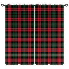 Christmas Curtains, Green Red Repeating Pattern Lattice Holiday Window Treatm...