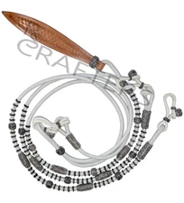 White Nylon Rope Brown Knots Raw Hide Leather Horse Tack Show Romal Romel Reins