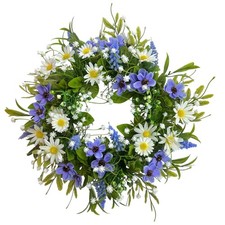 Künstlicher Blumenkranz Margerite-Hyazinthe Ø35cm. Kunstblume Türkranz Deko BLAU