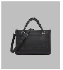 NWT KARL LAGERFELD PARIS BLACK SAVOIE LEATHER CROSSBODY BAG SATCHEL SMALL $198