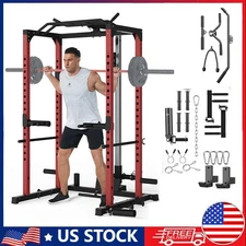 1200lbs Power Cage Power Squat Rack with LAT Pulldown Squat Rack for Home Gym US