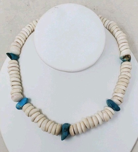 Collar Turquesa Puka Vintage XL Shell Surfer Joyería Boho Chic Gargantilla 16" Usado en Excelente Condición - Imagen 9 de 9