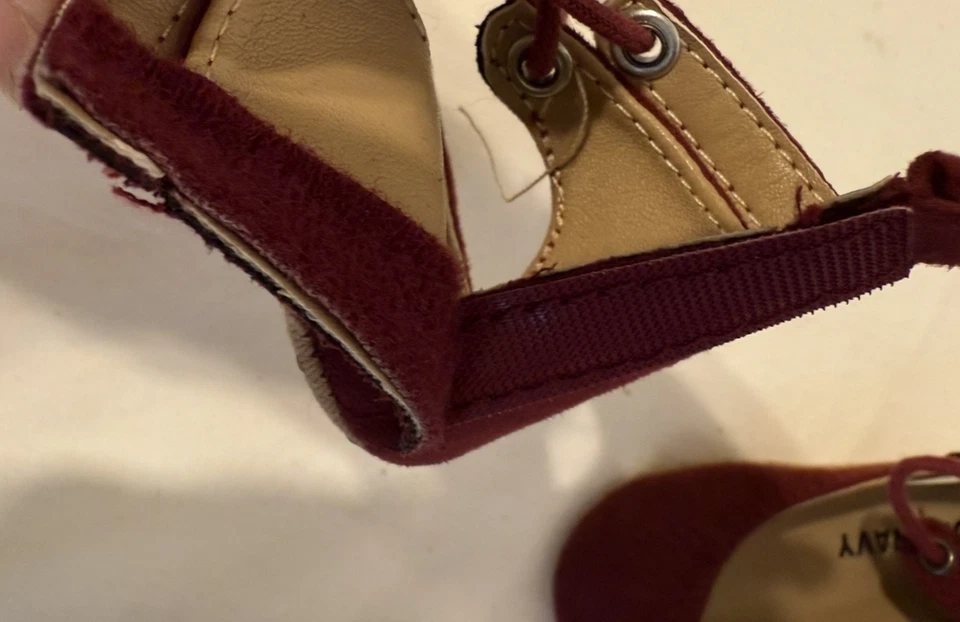 Old Navy baby Lace-Up Ballet Flats 3-6 month Burgundy hook and loop back closure - Image 3 of 4