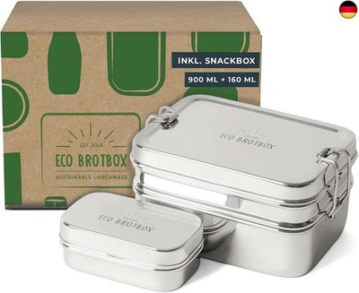 Dabba Magic- Brotdose 2 Lagig 900ml mit Snackbox - Lunchbox aus Edelstahl Quadra