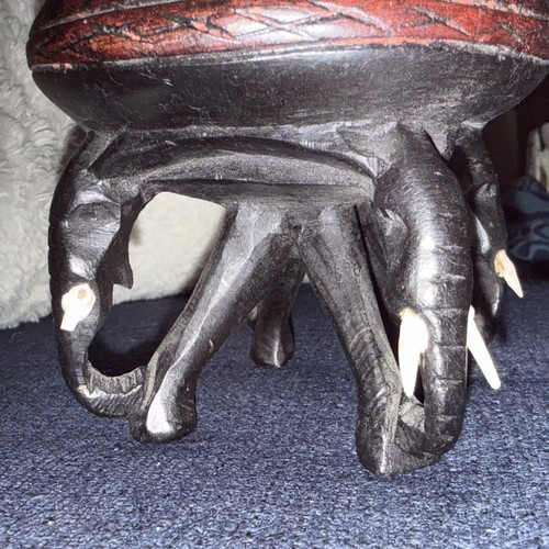 African elephant ashtray w/ four carved legs, Elephant Heads, W/ Tusks 4” Tall
