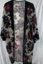 Anthropologie Peyton SZ OS Cardigan Kimono Velvet Burnout Floral Sheer Mesh Base