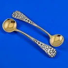Pair Sterling Silver Gorham DELHI 1880 Salt Spoons Aesthetic Floral ~ No Mono