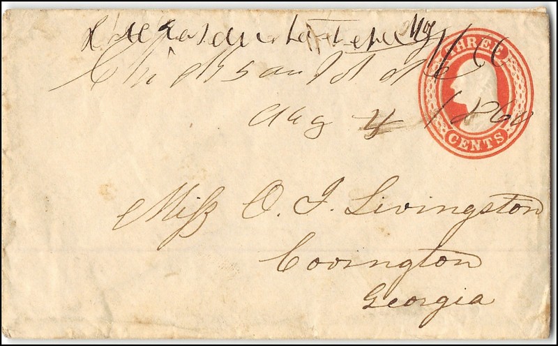 US #U1 The first Stationery used to Covington GA, 1860