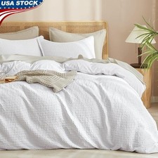 Waffle Weave Duvet Cover Set Queen No Snagging Soft Breathable Comforter Cover