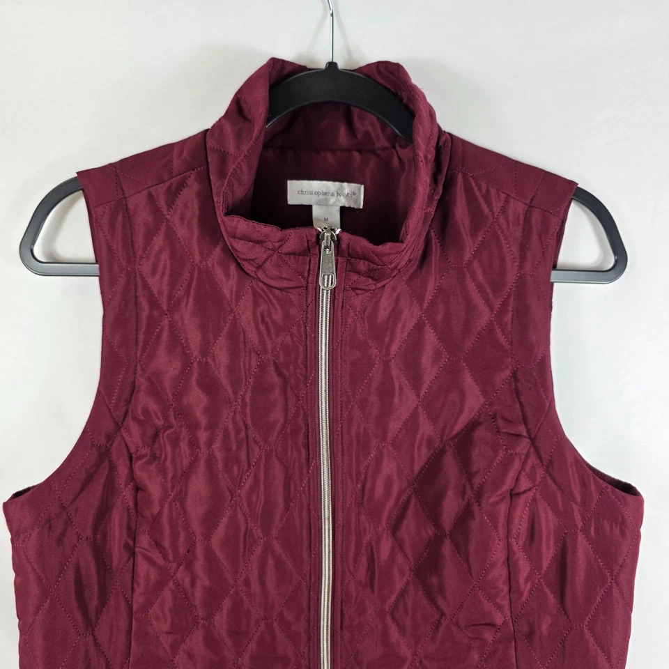 Женский стеганый жилет Christopher & Banks бордовый размер средний на молнии спереди и с карманом - Изображение 2 из 4