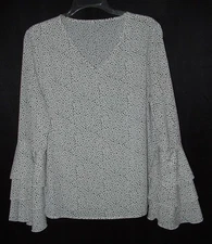SHEIN Polka Dot Sz 8/10 Casual or Dress Tiered Long Bell Sleeve Popover Shirt