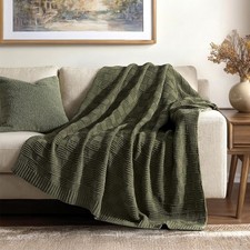 Throw Blanket Checkered Chenille Soft Cozy 50 x 60 Olive Green EVERGRACEHOME