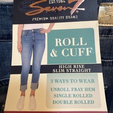 Seven7 Women's High Rise Slim Straight Jeans Roll  Cuff Size 14 Light Blue