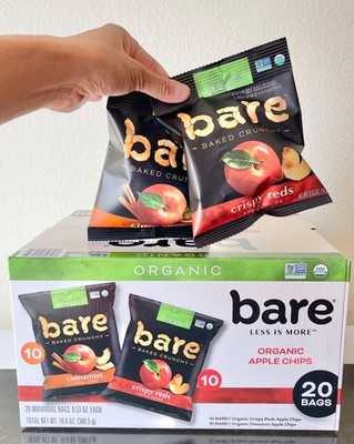 ORGANIC bare Baked Crunchy Apple Chips  Red and Cinnamon Apple Box of 20 Bags