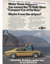 1972 Chevrolet Chevy II Rally Nova vintage print ad: "MT Compact Car of the year