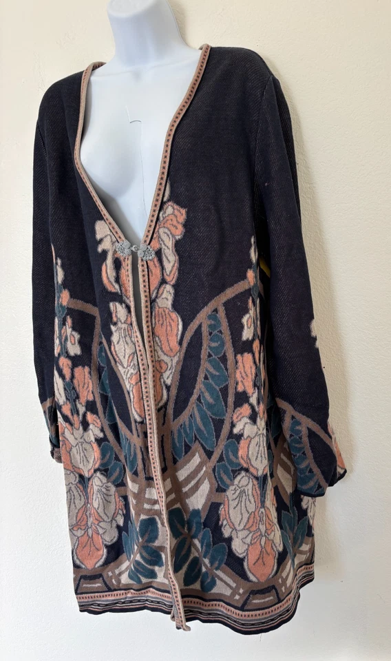 Cárdigan Peruvian Connections XL Gabriele Plumero Suéter Jacquard Tejido Floral Foto 4 de 4