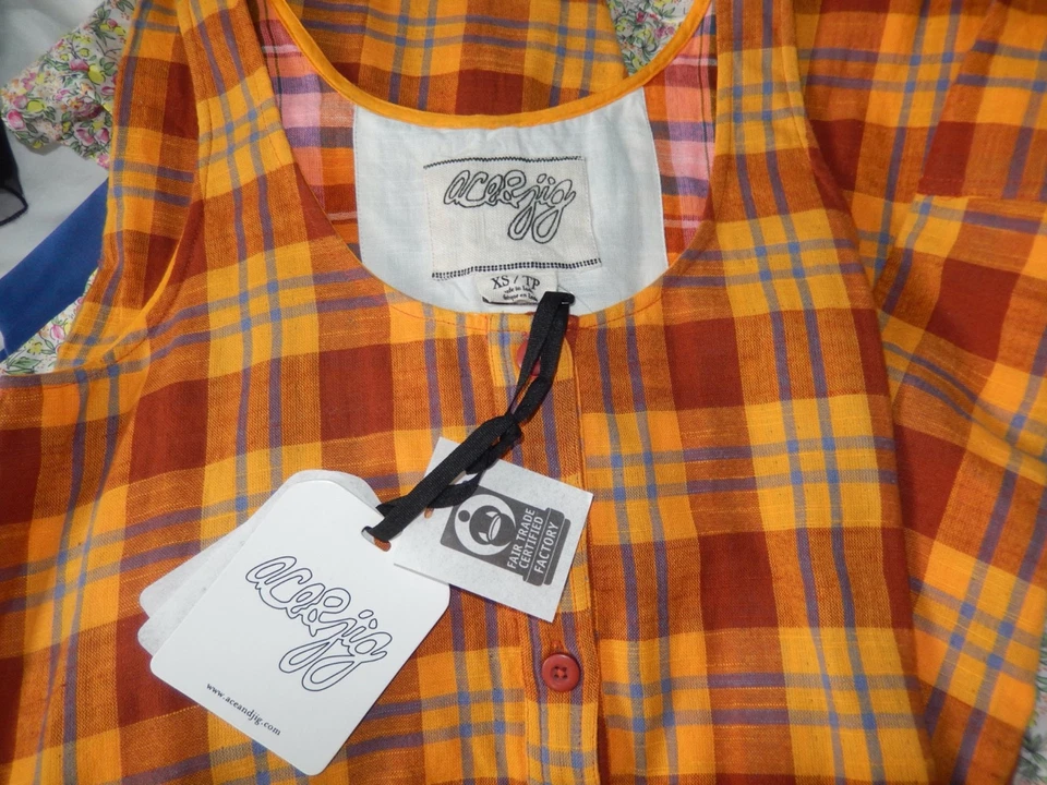 Ace & Jig Sophomore клетку чек оранжевый желтый комбинезон комбинезон новый с ярлыками XS - Изображение 2 из 4