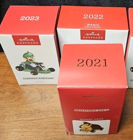 🎮 3 NEW Hallmark MARIOKART Luigi Donkey Kong SUPER NINTENDO NES CONSOLE NIB