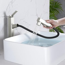 Vessel Sink Faucet with Pull Out Sprayer, 3 Spray Mode Tall Bathroom Sink Fau...