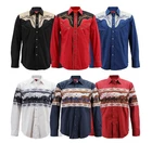 Men's Long Sleeve Collared Pearl Snap Button Rodeo Western Design  Dress Shirt