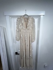 New Anthropologie BHLDN Belize Embroidered A-Line Long-Sleeve V-Neck Gown Sz 14